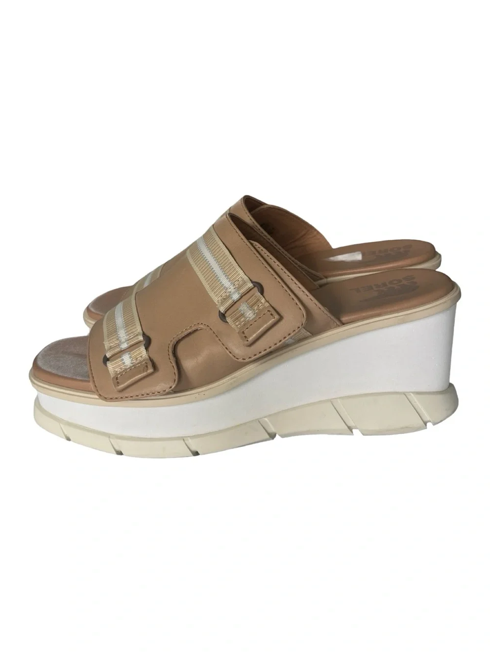 Sorel Joanie III Wedge Slide Platform Sandals Beige Chalk Womens Size 8.5